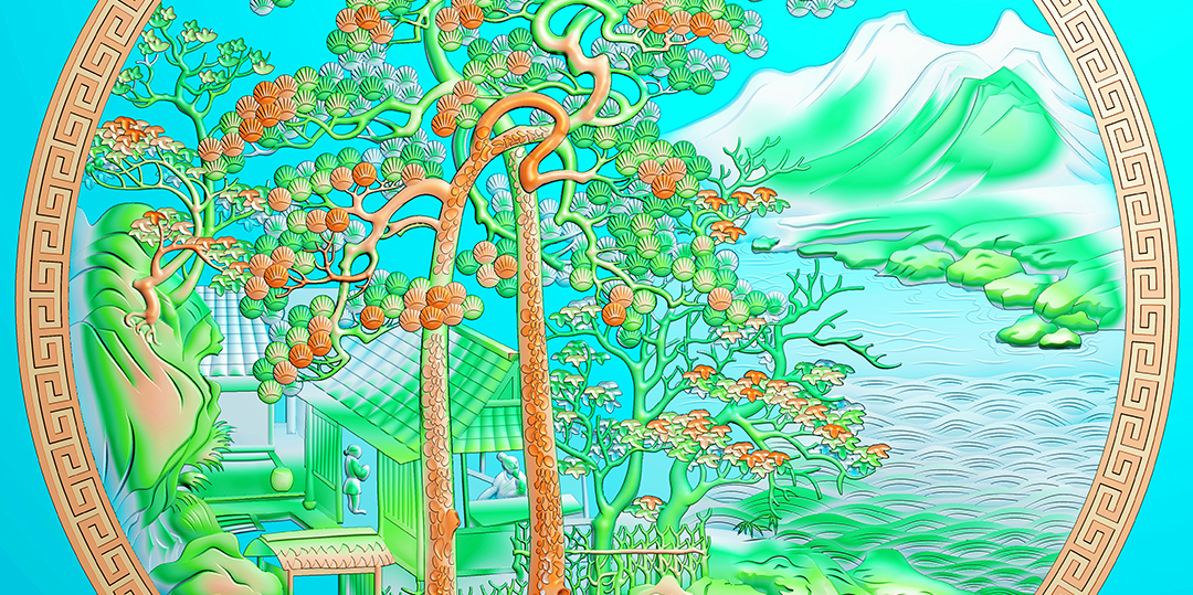 房子松树山水
